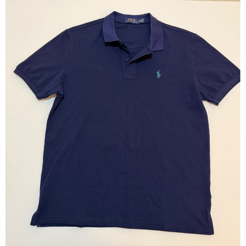 Polo Ralph Lauren Mens XL Navy Blue Short Sleeve Pique Polo Shirt Teal Pony Logo